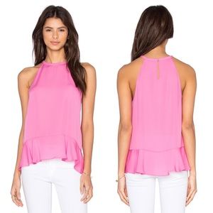 DIANE VON FURSTENBERG Lizzy 100% Silk Ruffle Tank Top in Cassis Pink